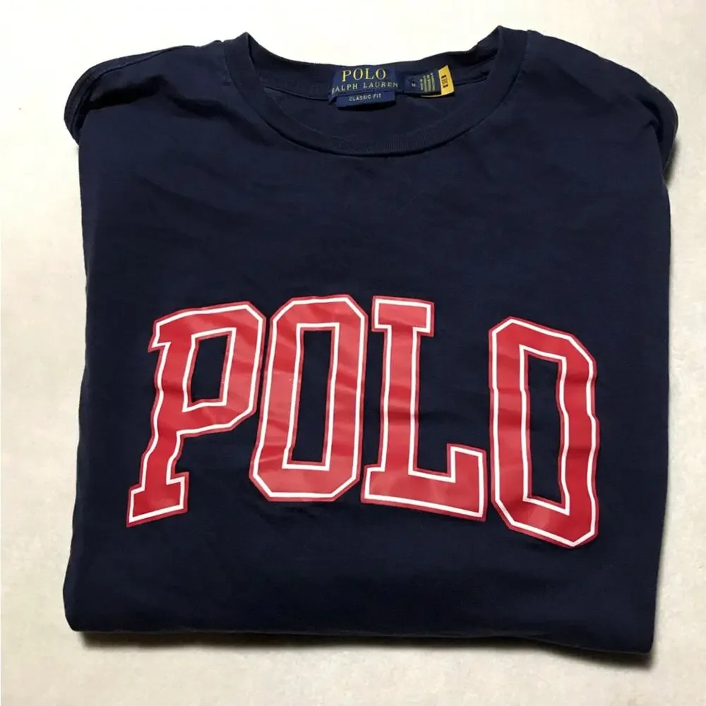 Polo Ralph Lauren classic fit navy jersey red logo long sleeve cotton tshirt M